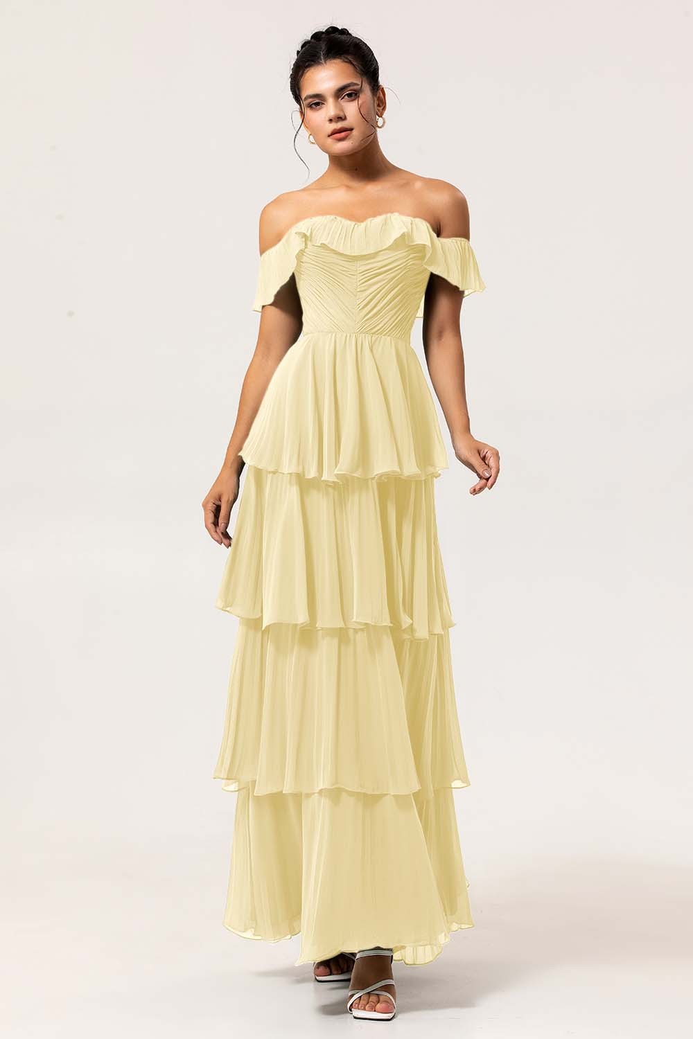 Eucalyptus Tiered Off the Shoulder Maxi Bridesmaid Dress