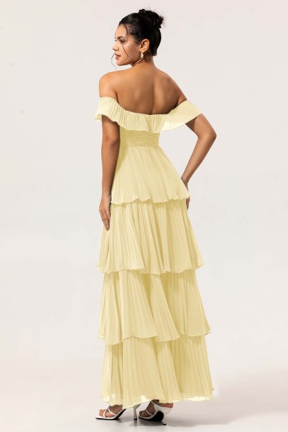 Eucalyptus Tiered Off the Shoulder Maxi Bridesmaid Dress