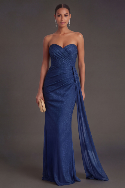 Black Mermaid Sweetheart Ruched Backless Maxi Formal Dress