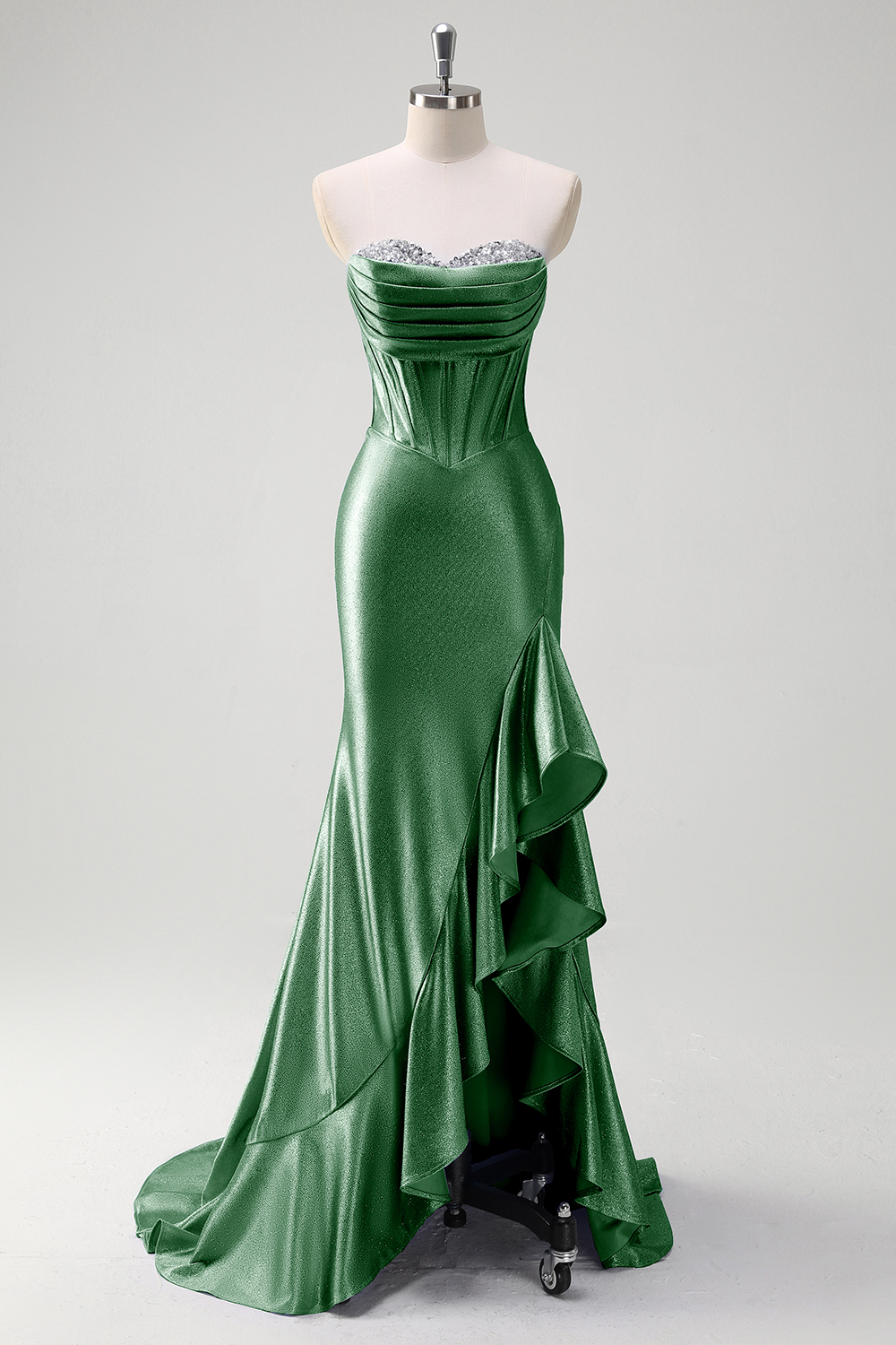 Glitter Grey Blue Sweetheart Mermaid Prom Dress with Slit