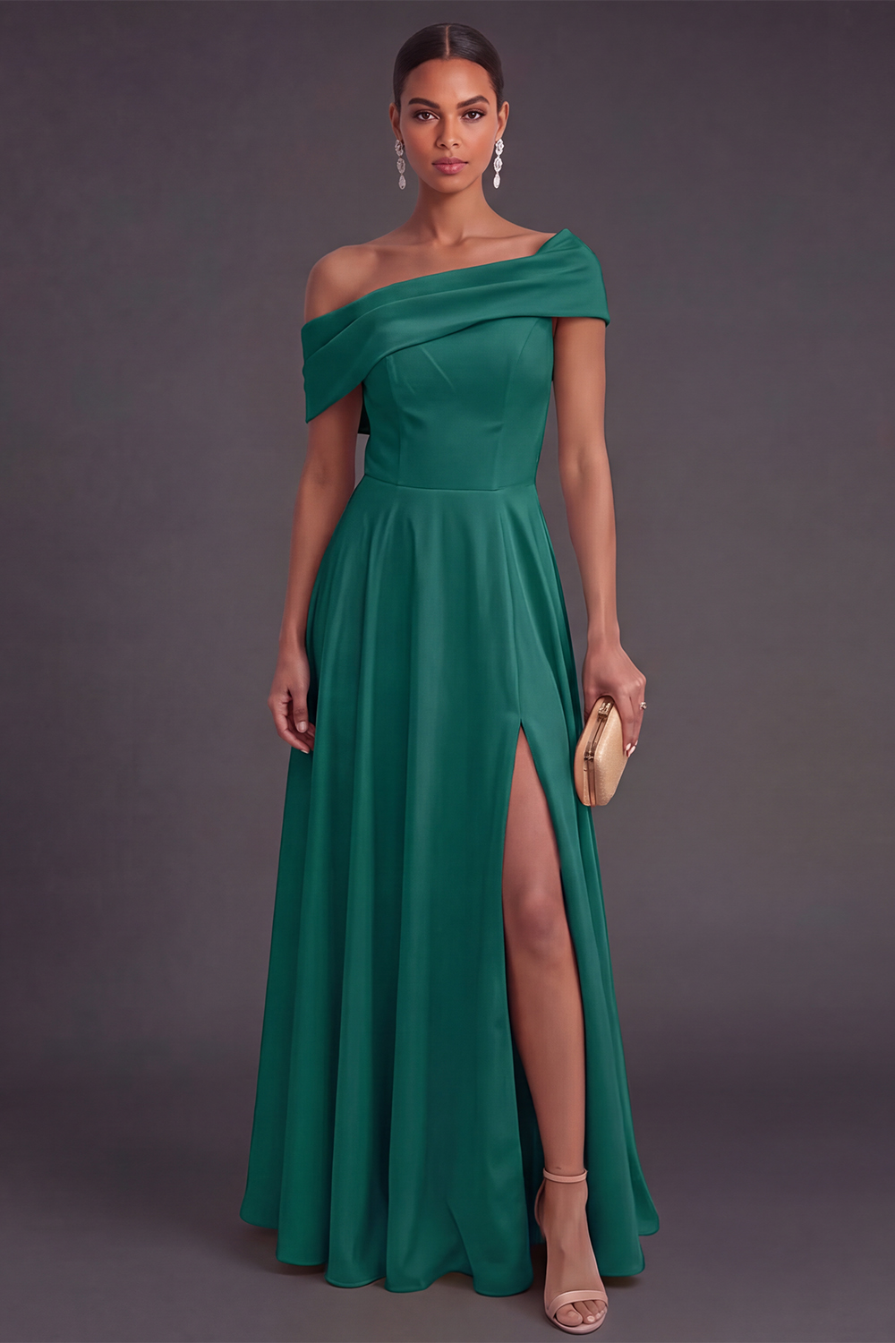 Yellow Off the Shoulder A Line Long Wedding Guest Dress with Slit