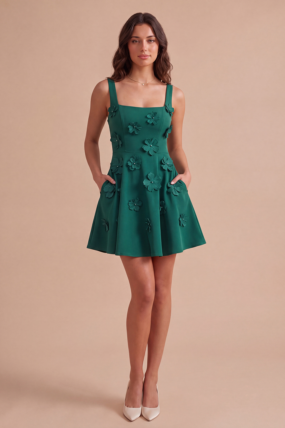 Blue Floral A Line Square Neck Short Homecoming Dress