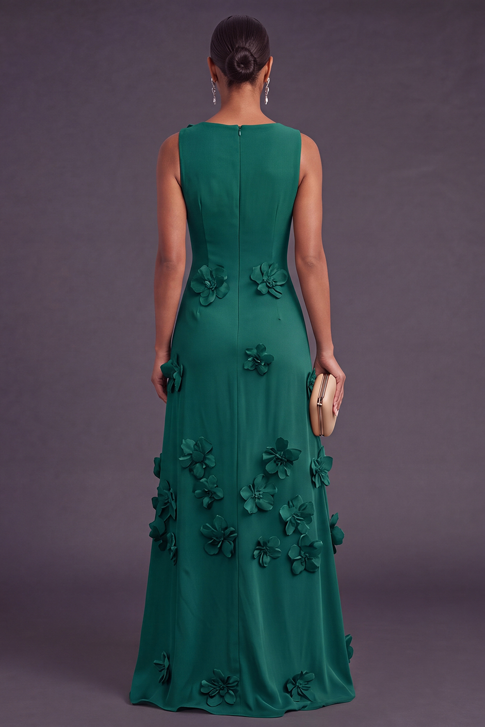 Hot Pink A Line Boat Neck Long Formal Dress with 3D Flowers
