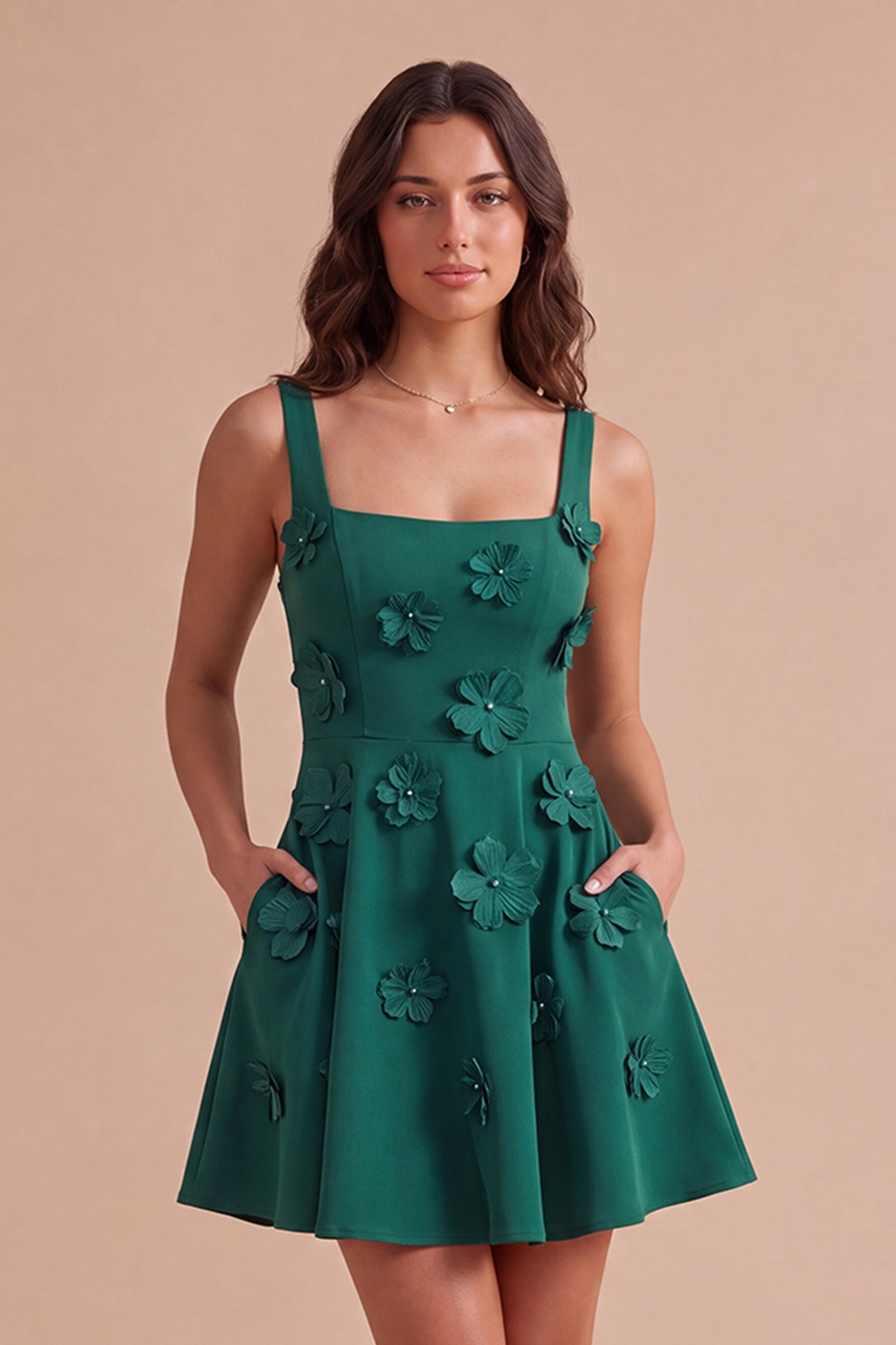 Blue Floral A Line Square Neck Short Homecoming Dress