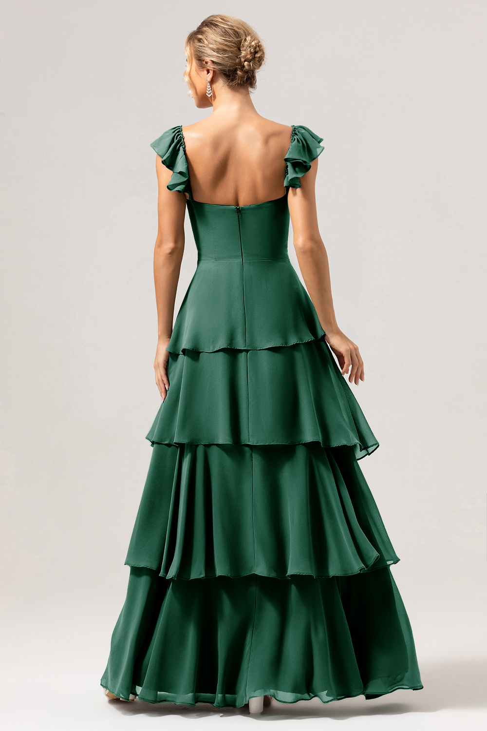 Eucalyptus Off the Shoulder Sweetheart Tiered A-Line Bridesmaid Dress