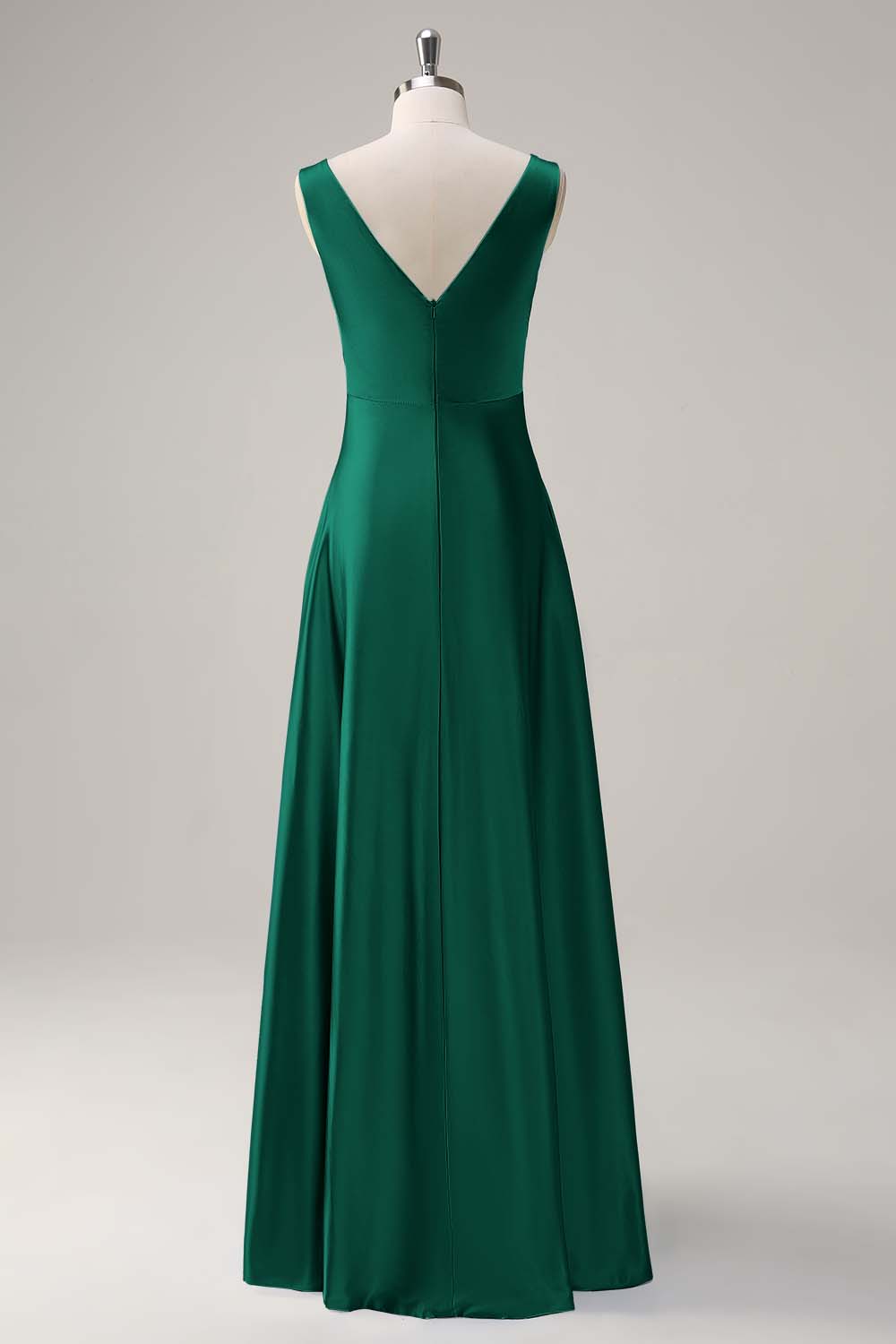 Simple Sky Blue V-Neck Satin A-Line Bridesmaid Dress