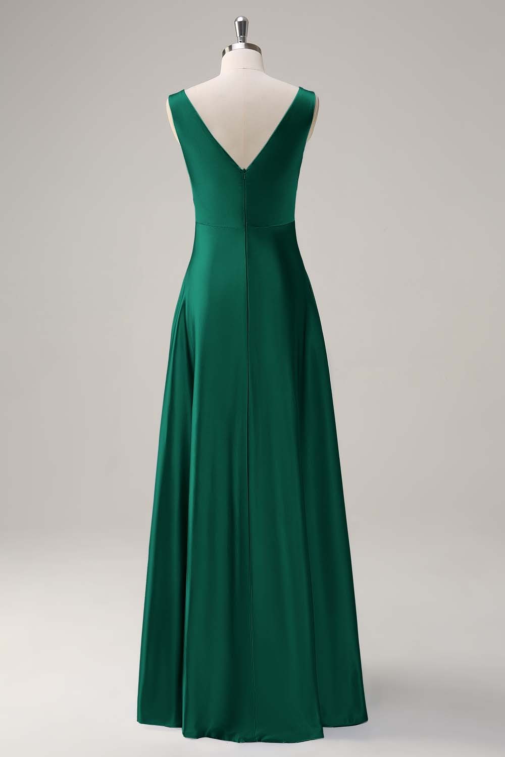 Simple Sky Blue V-Neck Satin A-Line Bridesmaid Dress