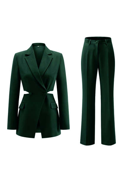 Grey Blue 2 Piece Notched Lapel Cut Out Women Prom Suits