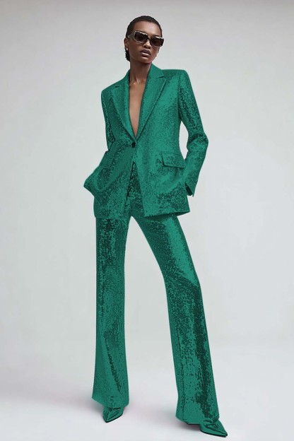 Sparkly Pink 2 Piece Sequins One Button Women Prom Suits with Pockets