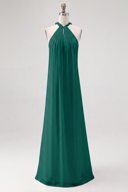 Maxi Halter White Chiffon A Line Rehearsal Dinner Dress