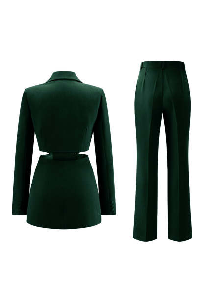 Grey Blue 2 Piece Notched Lapel Cut Out Women Prom Suits