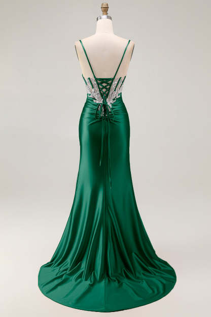 Sparkly Blush Corset Mermaid Ruched Maxi Prom Dress with Sequins