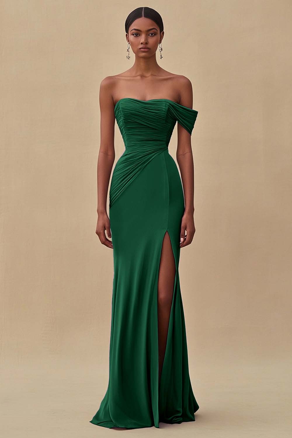 Chiffon Purple Ruched Sheath Formal Dress with Slit