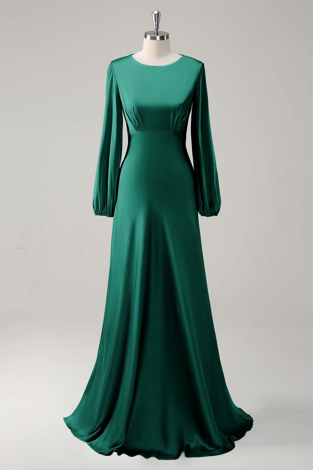 Sage Long Sleeves Satin A-Line Bridesmaid Dress