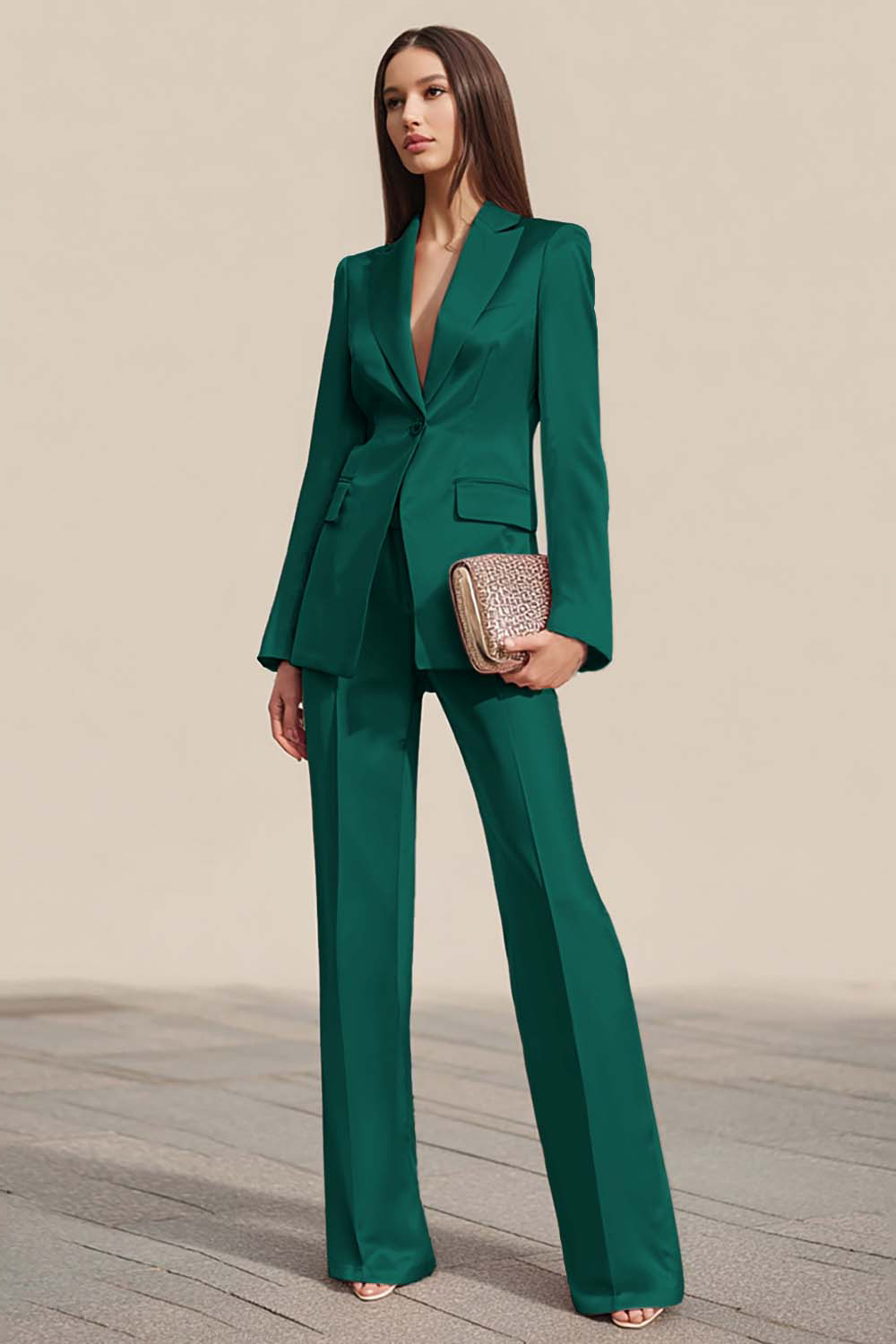 Dusty Rose 2 Piece Satin Long Sleeves One Button Business Suits