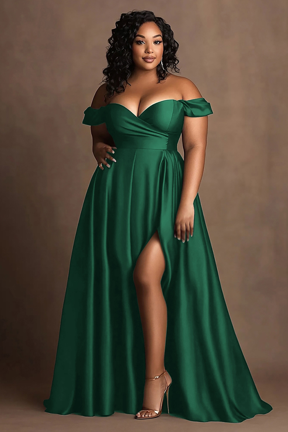 Navy Plus Size Off the Shoulder Long Satin A Line Formal Dress with Slit