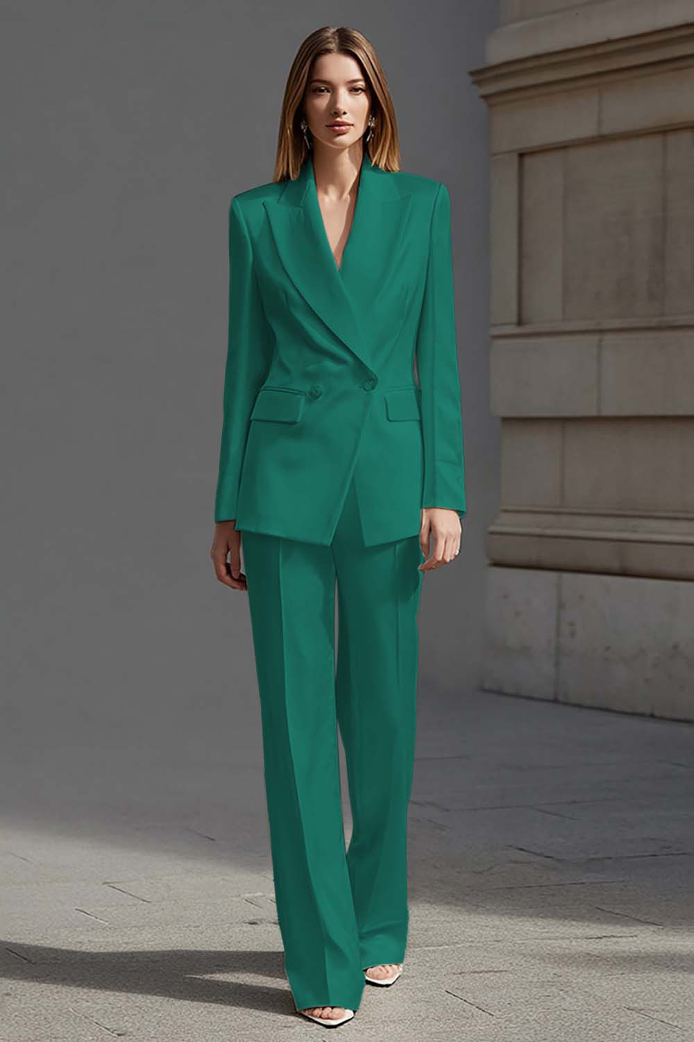 Ivory Peak Lapel Double Breasted Satin 2 Piece Business Suits