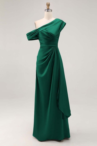 Long Grey Blue Satin Plus Size Ruched Sheath Mother of the Bride Dress