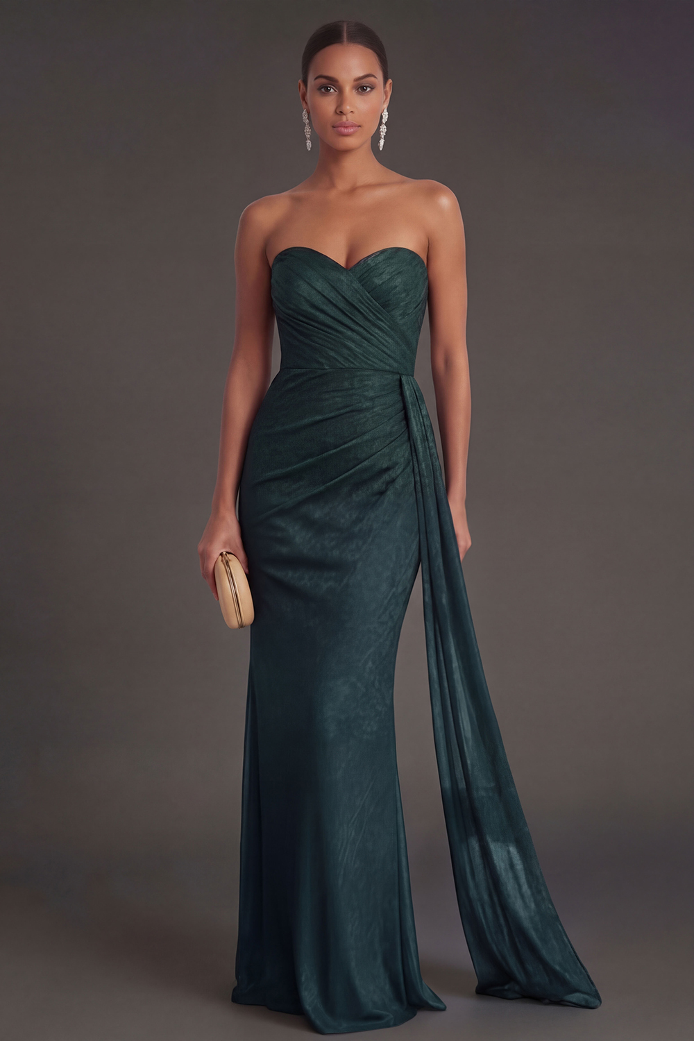 Black Mermaid Sweetheart Ruched Backless Maxi Formal Dress