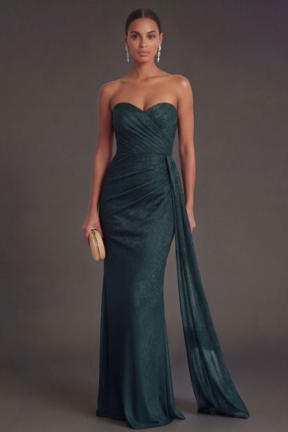 Black Mermaid Sweetheart Ruched Backless Maxi Formal Dress