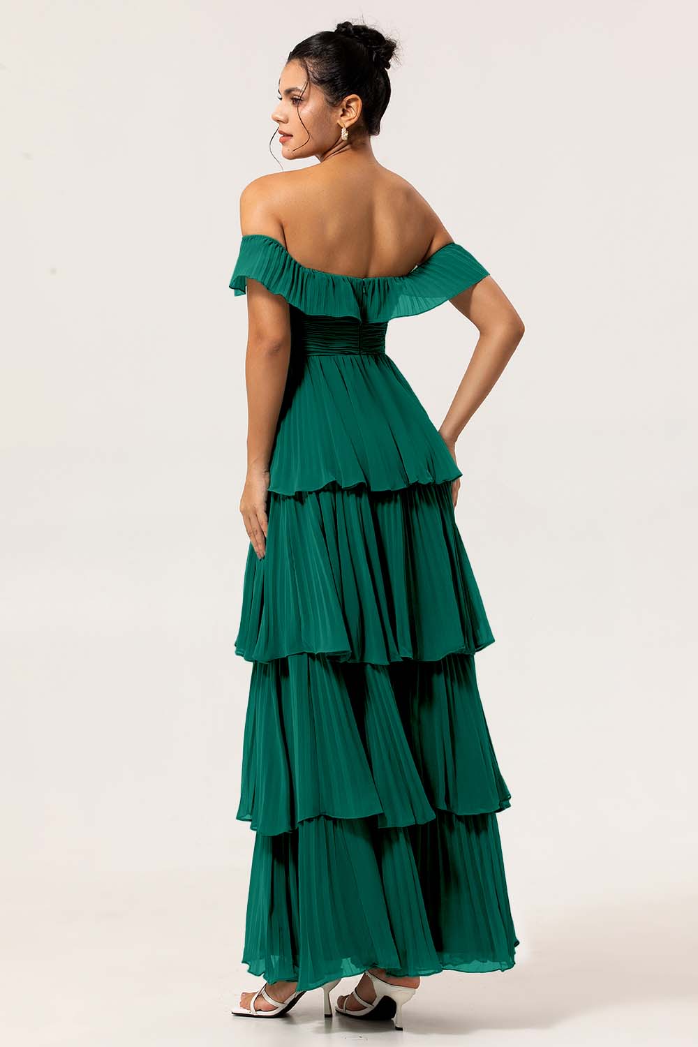 Eucalyptus Tiered Off the Shoulder Maxi Bridesmaid Dress