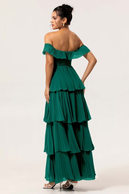Eucalyptus Tiered Off the Shoulder Maxi Bridesmaid Dress