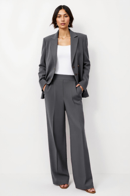 Burgundy Satin 2 Piece Notched Lapel Women Business Suits with Pockets