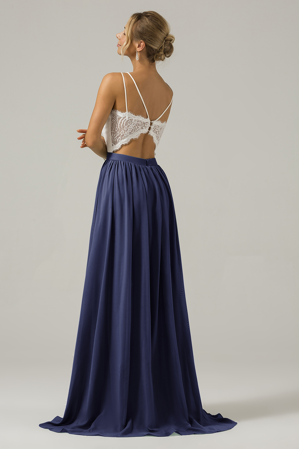 Eucalyptus A-Line Spaghetti Straps Pleated Long Bridesmaid Dress With Lace