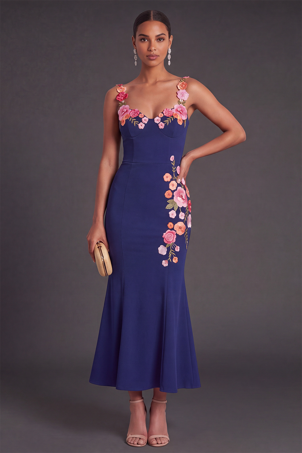 Floral Light Yellow Mermaid Thick Straps Long Wedding Guest Dress
