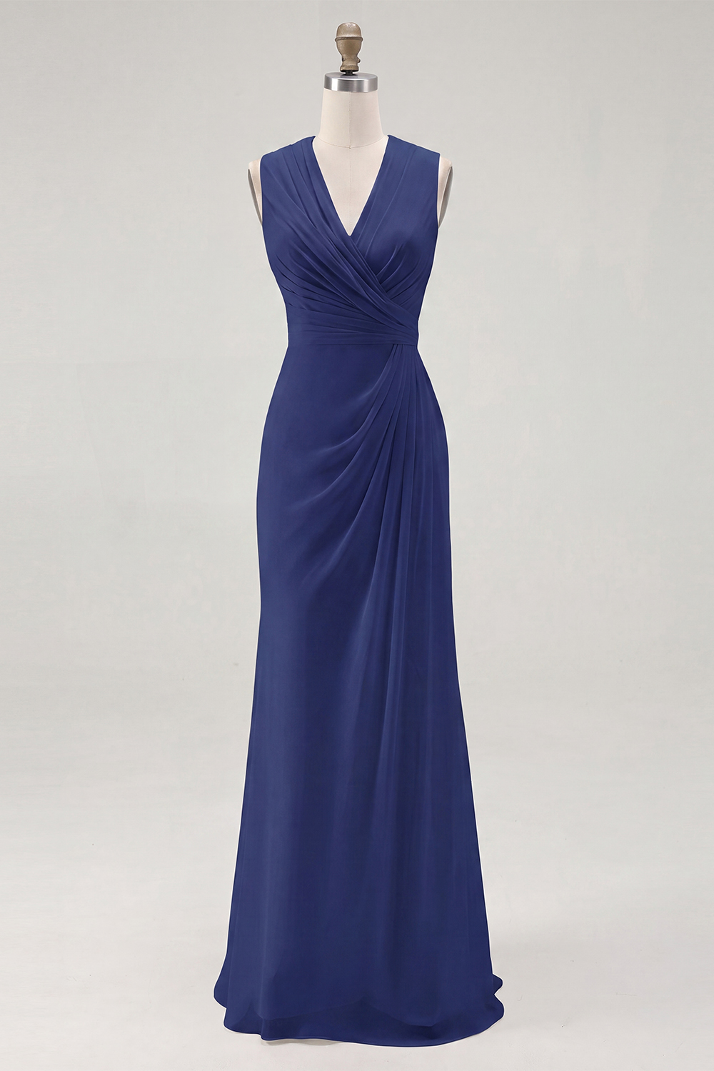 White Chiffon Sheath V-Neck Ruched Maxi Rehearsal Dinner Dress