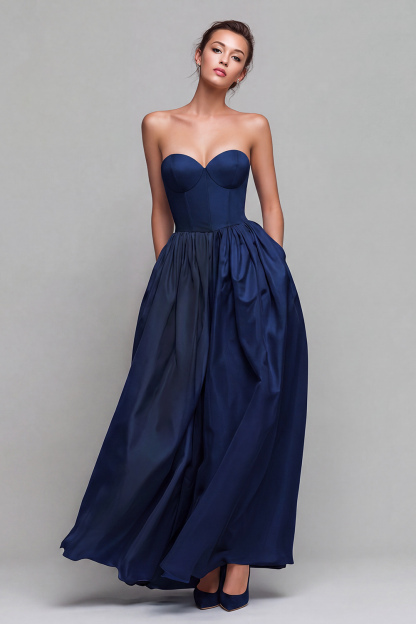 Red and Fuchsia Long Strapless A Line Patchwork Formal Dress
