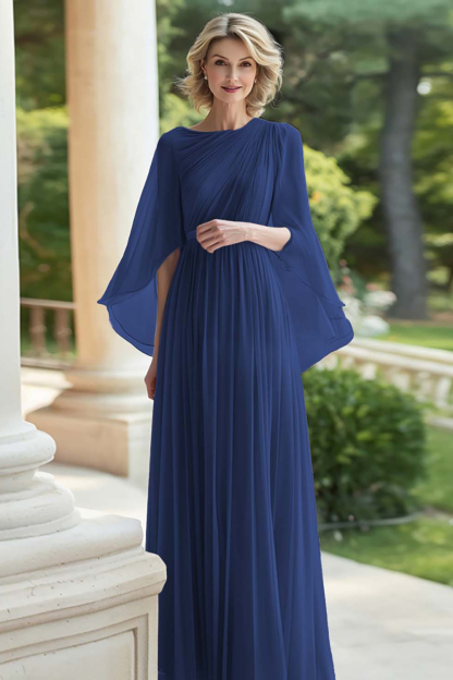 Chiffon Lilac Pleated Long Mother of the Bride Dress with Cape