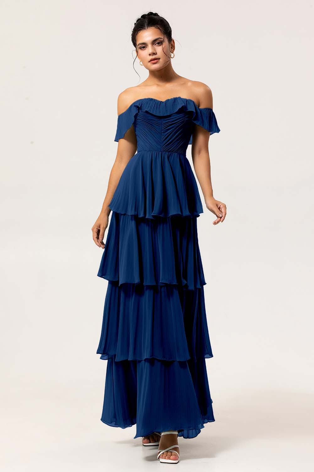 Eucalyptus Tiered Off the Shoulder Maxi Bridesmaid Dress