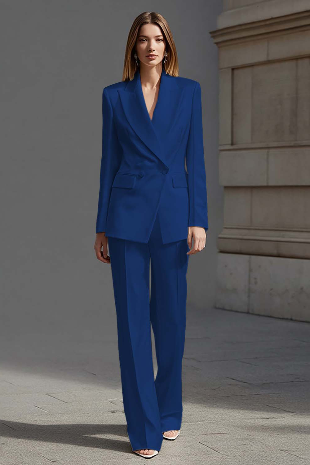 Ivory Peak Lapel Double Breasted Satin 2 Piece Business Suits