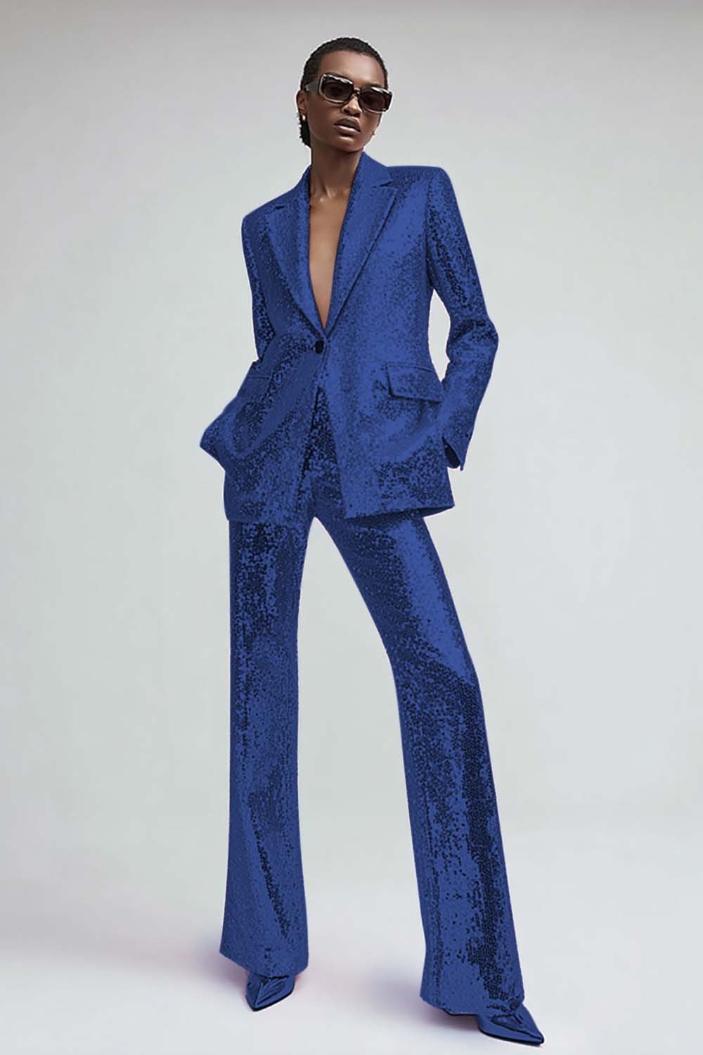 Sparkly Pink 2 Piece Sequins One Button Women Prom Suits with Pockets