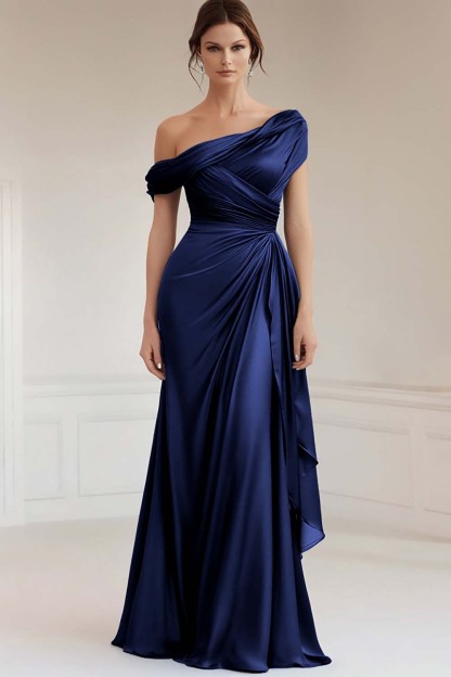 Grey Blue Satin One Shoulder Sheath Mother of the Bride Dress