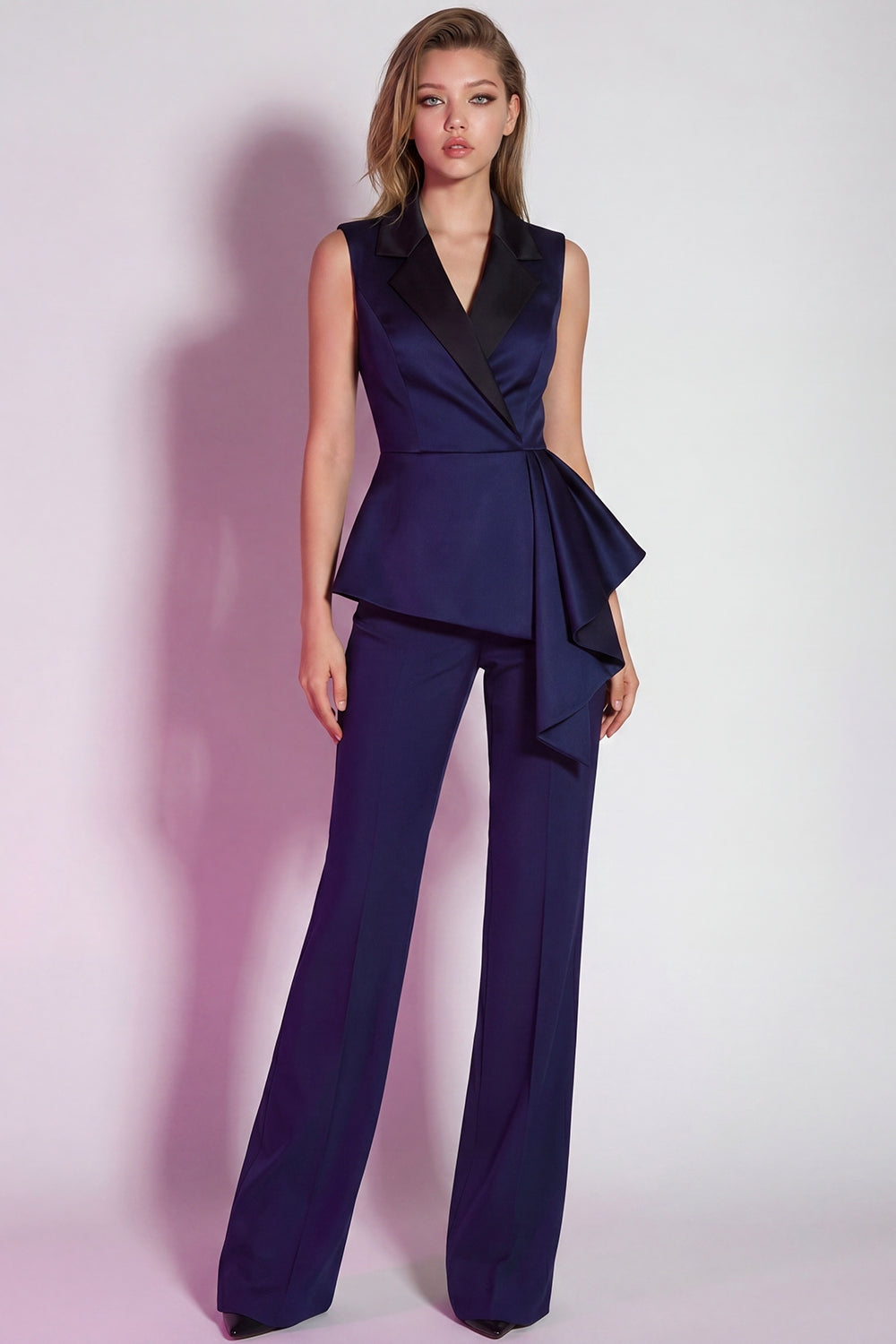 Leely Women Burgundy 2 Piece Business Suits with Drape Notched Lapel Slim Fit Work Pantsuits