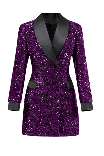 Burgundy Sequined Bodycon Maxi Women's Blazer