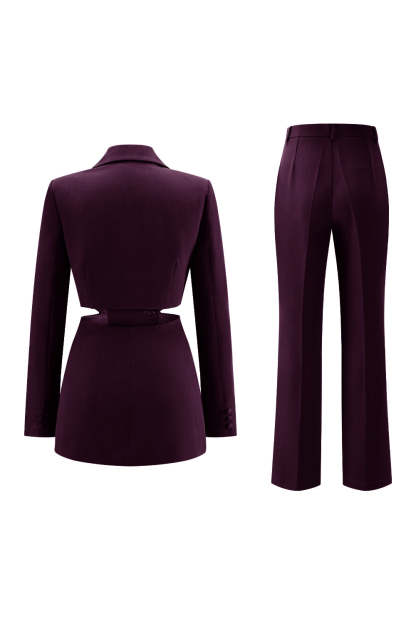 Grey Blue 2 Piece Notched Lapel Cut Out Women Prom Suits