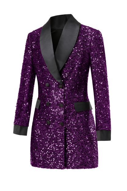 Burgundy Sequined Bodycon Maxi Women's Blazer