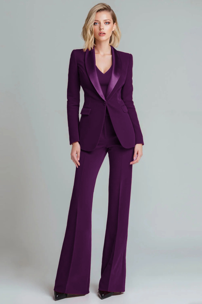 Red 2 Piece Shawl Lapel Elegant Women Prom Suits