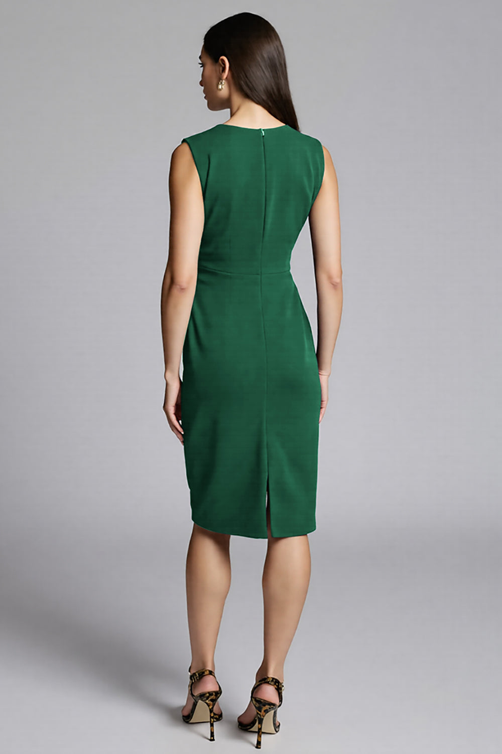 Royal Blue Satin V-Neck Midi Bodycon Work Dress