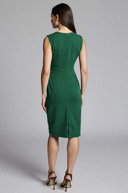 Royal Blue Satin V-Neck Midi Bodycon Work Dress