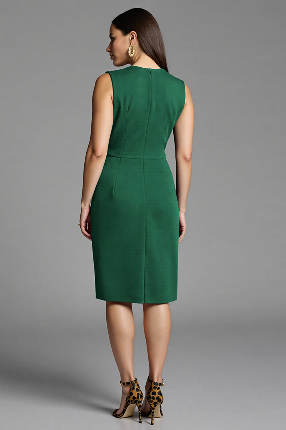 Royal Blue Bodycon Satin V-Neck Midi Work Dress with Sash