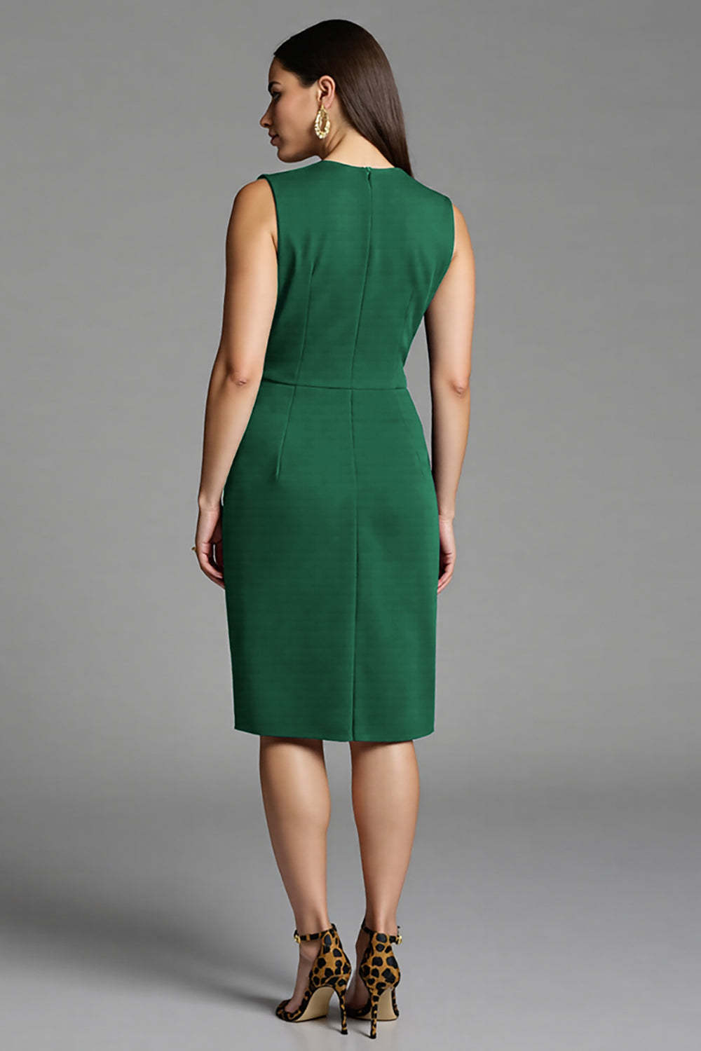 Royal Blue Bodycon Satin V-Neck Midi Work Dress with Sash