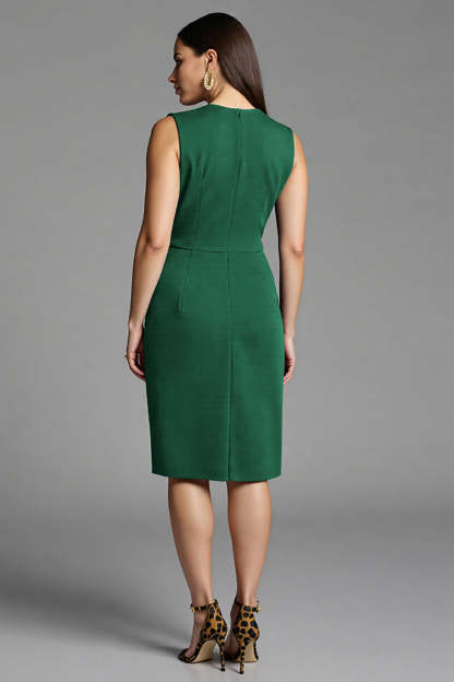 Royal Blue Bodycon Satin V-Neck Midi Work Dress with Sash