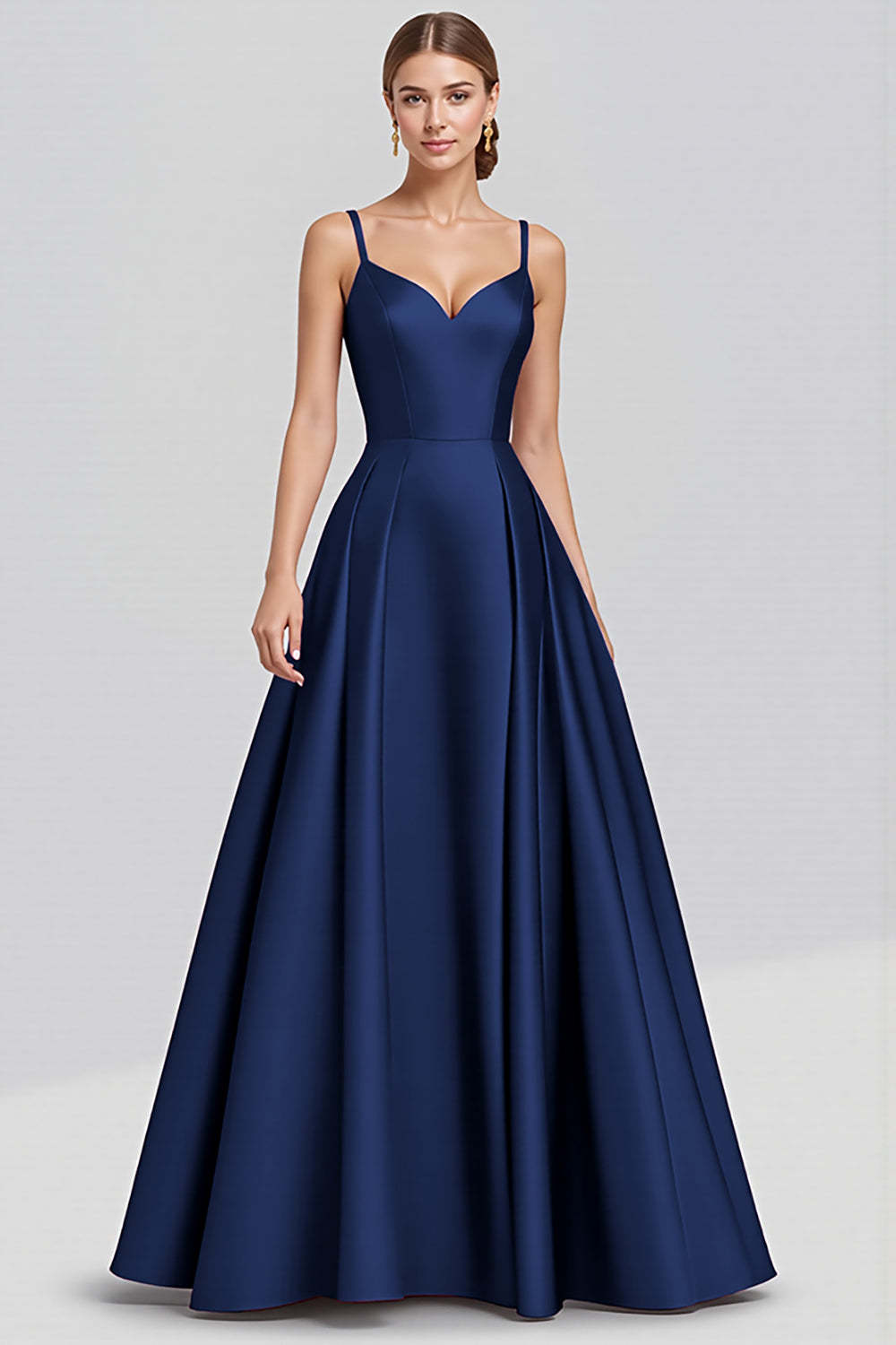 Black A Line Satin Spaghetti Straps Maxi Formal Dress