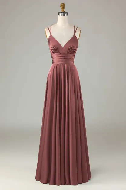 A-Line Sleeveless Olive Long Bridesmaid Dress