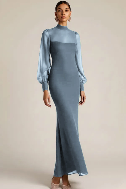 Emerald Green High Neck Mermaid Long Sleeves Wedding Guest Dress