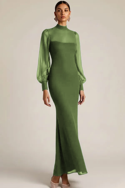 Emerald Green High Neck Mermaid Long Sleeves Wedding Guest Dress